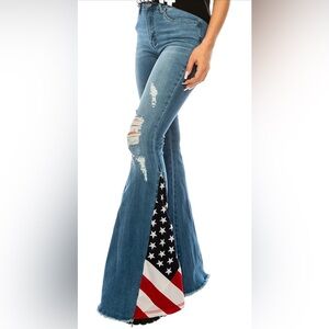 Blue Flare Jeans with American Flag Detail